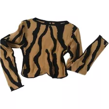 Cropped Zebra Animal Print Modal Blusa Manga Longa