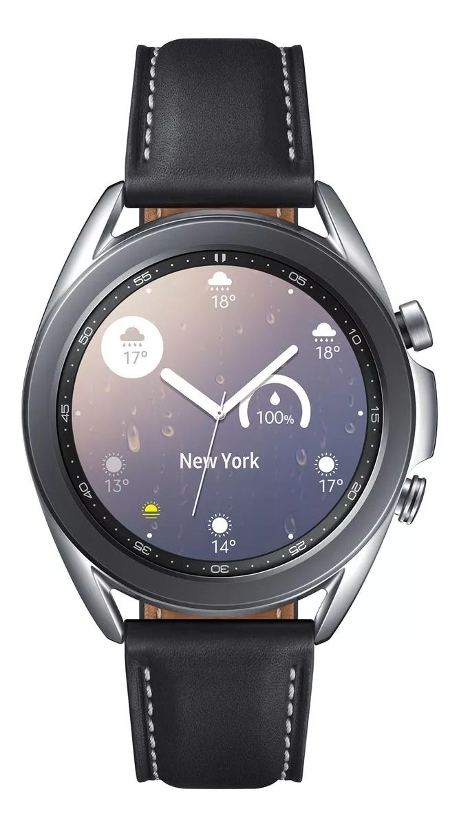 Samsung Galaxy Watch3 (lte) 1.2  Com Rede Móvel Caixa 41mm De  Aço Inoxidável  Mystic Silver, Pulseira  Black De  Couro E O Arco  Mystic Silver Sm-r855f