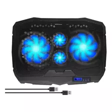 Base Cooler Para Notebook Enfriador Ventilador Usb Luz Led Color Negro Led Azul