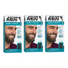Pack X3 Just For Men Barba Y Bigote Castaño Oscuro Tintura