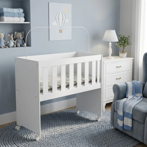 Mini Berço Infantil Colchão Multifuncional Mosquiteiro Rubi Branco