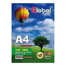 Papel Mate X 100 Hojas A4 Global Apto Sublimacion De 110g