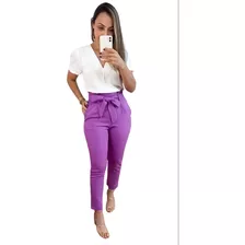 Pantalon De Vestir Tiro Alto Con Pinzas Elegante 