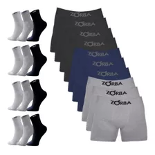 Kit 10 Cuecas Zorba Boxer + 12 Pares De Meias Sport