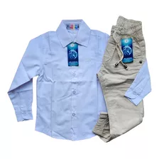 Kit Camisa Jeans E Calça Sarja Com Elastano Infantil Menino