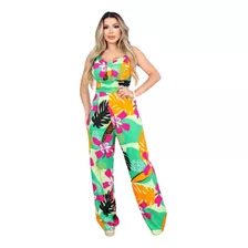 Macacão Pantalona Hippie Chic Fivela Bijou Na Alça