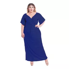 Vestido Maxi Largo Tallas Extra Plus Cruzado Con Escote Moda