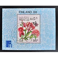 Laos Flores, Bloque Sc 876 Exposic Finland 1988 Usado L18914