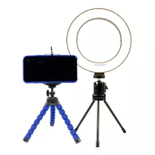 Ring Light Anel Led Iluminador 16 Cm + Tripé Mesa P/ Celular