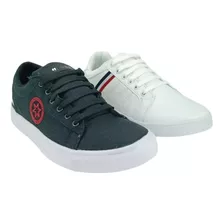 2 Pares Tenis Caballero Casual Blanco Y Negro Duopack