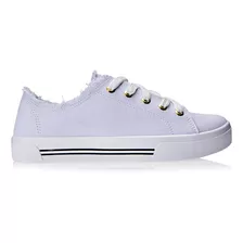 Tênis Feminino Casual Lona Moleca Cor Branco Desenho Do Tecido Liso Tamanho 38 Br