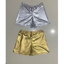 Packx2 Shorts Engomados Drapeado Plateado Y Dorado - Talle S