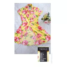 Vestido Amarelo Florido Seda Forever 21 T14 Moda Evangélica