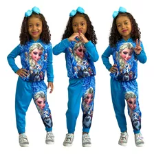 Conjunto Moletom Infantil Frozen Princesa Com Capuz Elsa