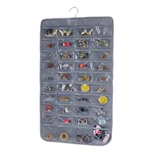 Organizador De Joyería Lonnom Color Gris 80 Bolsillos, Tela