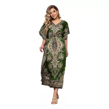 Vestido Kaftan Indiano Longo Estampa Boho Plus Size