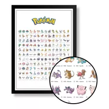 Pôster Quadro Todos Pokemon Da 1º Geração Com Moldura A3