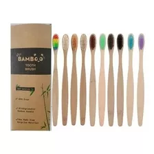 Kit Com 10 Escovas Ecológica De Dente Várias Cores Em Bambu