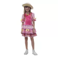 Vestido Junino Rosa Infantil Caipira Com Chapéu Quadrilha