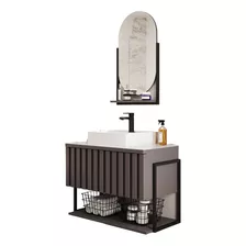 Gabinete Banheiro C/ Espelheira Ori Titanium Frisê 60cm 