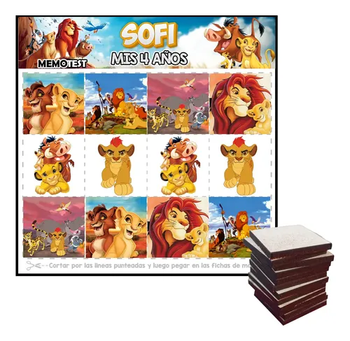 Memotest Mdf Rey Leon Souvenir Cumpleaños Infantil X10
