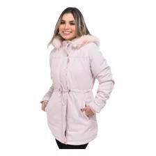 Parka Forrada Com Capuz Casaco Sobretudo Inverno Feminino