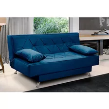 Sofá Cama 1,80m Íris Suede Azul Adonai Estofados