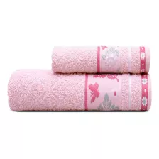 Kit Jogo De Toalha Banho E Rosto Kit 2 Peças Appel Cor Rosa Fita