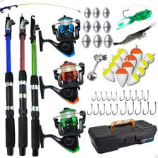 Kit De Pesca Iniciante - 3 Varas E 3 Molinetes + Acessórios