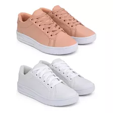 Kit 2 Pares Tenis Feminino Branco Preto Casual Sapatenismoda