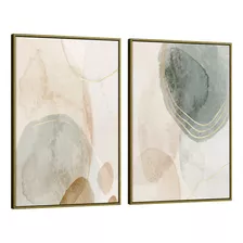 Kit Quadros Decorativos Abstrato Sala Aquarela Tela Canvas Cor Impressão Em Cores Cor Da Armação Dourado