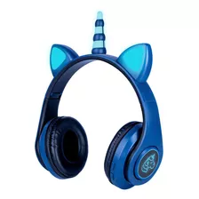 Audífonos Bluetooth Unicornio Con Luz Rgb Diseño Kawaii Azul