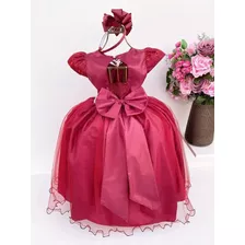 Vestido Infantil Marsala Luxo Festa Floral 4 A 16 Anos