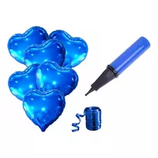 10 Balão Coração Azul De 45cm + Bomba + Fitilho - Festa