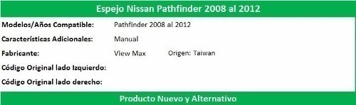 Espejo Nissan Pathfinder 2008 Al 2012 Manual Derecho Convx Foto 4