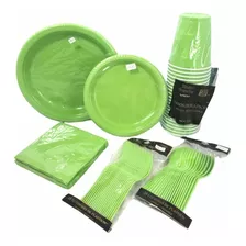 Súper Kit Kiwi Limon Desechables P 20 Platos Vasos Serv Cubs