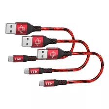Cable De Carga Usb A Usb-c | Rojo / 3 Piezas | Universal