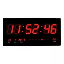 Reloj De Pared Led Digital Grande, 46 Cm, Termómetro, Fecha, Fondo, Color Rojo