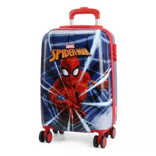 Mala De Viagem De Bordo Pequena Infantil Rodinhas 360 Luxcel Cor Azul - Mf10425ag-az Homem-aranha