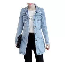 Jaqueta Jeans Feminina Casual Solta Manga Longa