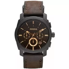 Relógio Fossil Analógico Ffs4656/z Fs4656 Couro Marrom Nf-e Cor Do Bisel Preto