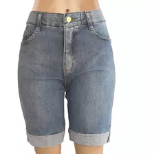 Bermuda Jeans Feminina Fita Modeladora Na Cintura Alta Loper