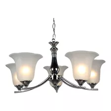 Lampara Colgante Metal Vidrio Murano Cromo 5 Luces