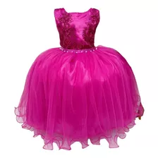 Vestido Infantil Rosa Chiclete Renda Cinto De Pérolas Strass