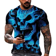 Camisa De Manga Corta Con Estampado 3d De Calavera De Terror