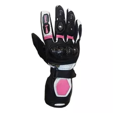 Guante Atrox Ce4312al Largo Cuero Negro Rosa Mujer