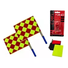 Combo Arbitro 2 Banderines 1 Silbato 1 Set Tarjetas Y Lapiz