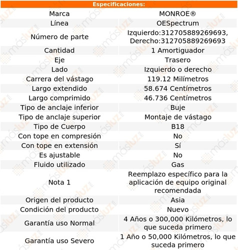 (1) Amortiguador Tra Oespectrum Der O Izq Versa Note 14/19 Foto 2