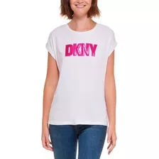 Playera Dkny Original De Dama Con Letras Logo Blanco Casual