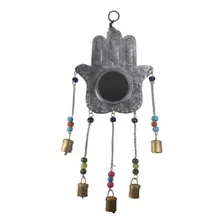 Colgante Espejo Mano Hamsa Campanitas Metal 50cm Aprox Monte